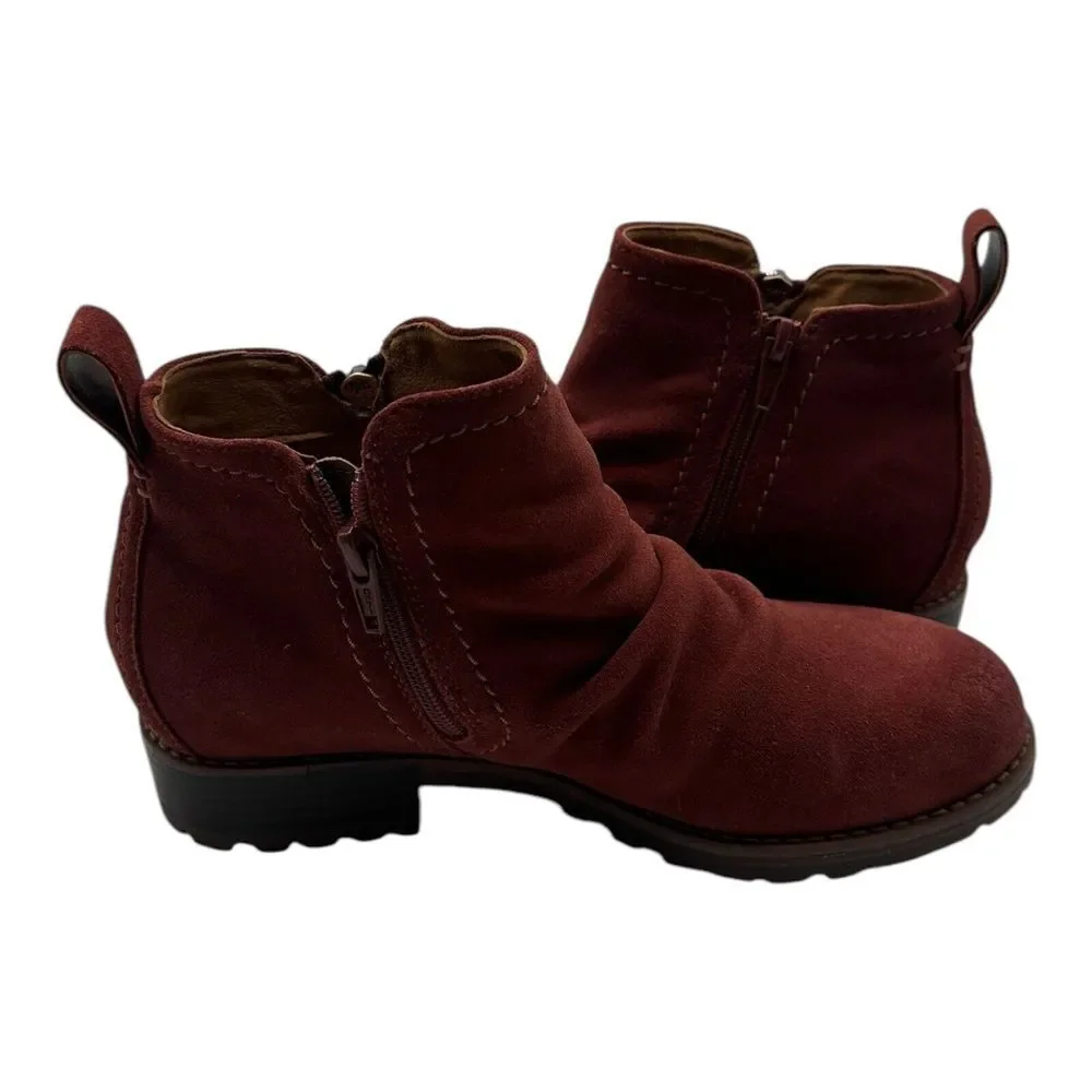 Clarks Aspra Walk Boot Women 6.5 Chestnut Brown Suede Side Zip Bootie Waterproof